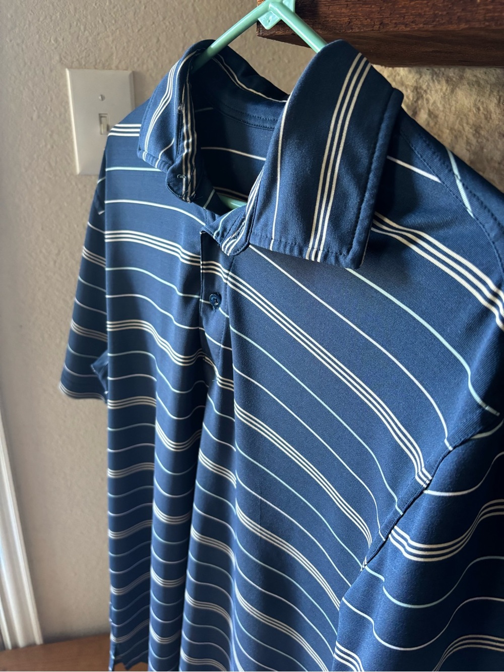Navy Striped Performance Polo- M